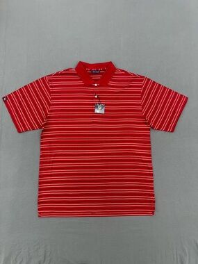 Vesi Sportswear Men's Red Striped Polo Shirt - Classic Short Sleeve